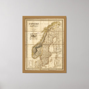 Map of Sweden and Norway (1847) Canvas Print