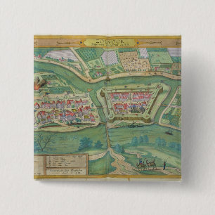 Map of Szolnok, from 'Civitates Orbis Terrarum' by 15 Cm Square Badge