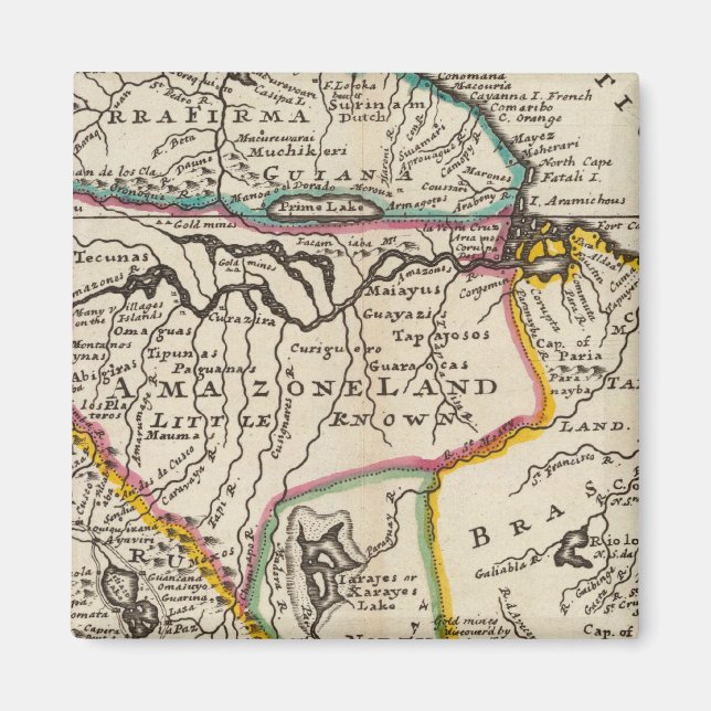 Map of Terra Firma, Peru, Amazone Land, Brasil Magnet (Front)