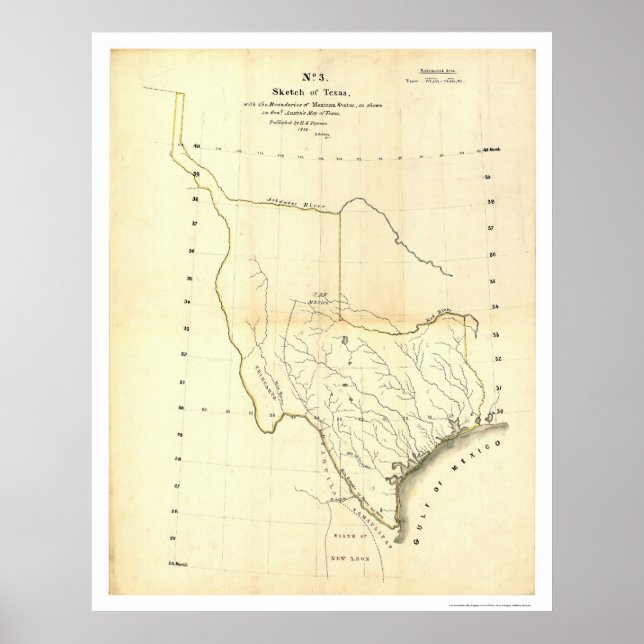 Map of Texas & Mexican States by Tanner 1839 Poster (Front)