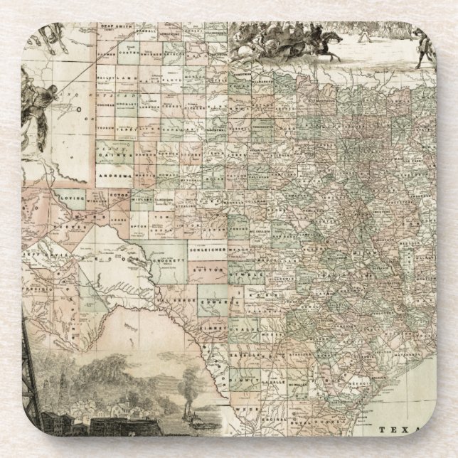 Map of Texas with County Borders Coaster (Front)
