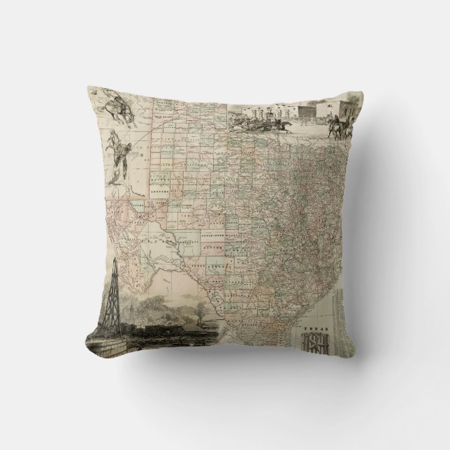 Map of Texas with County Borders Cushion (Front)