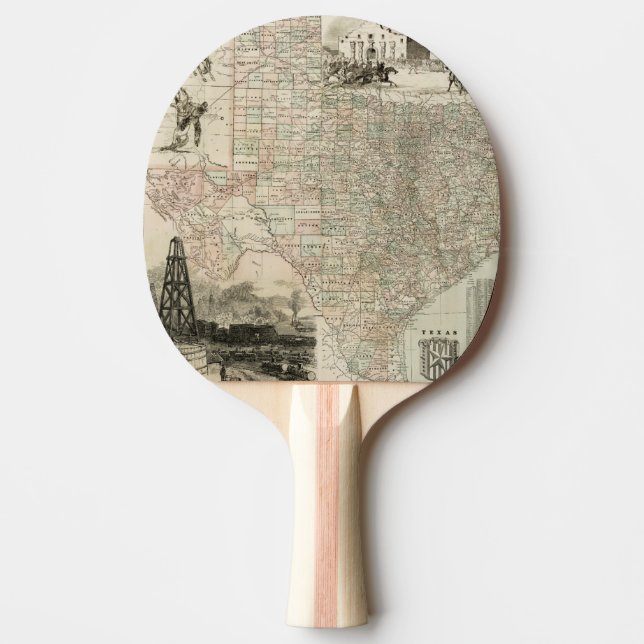 Map of Texas with County Borders Ping Pong Paddle (Front)