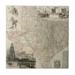 Map of Texas with County Borders Tile<br><div class="desc">This amazing map of the state of Texas shows how the county lines were drawn. It alaso contains renderings of the Alamo,  an oil derrick,  and cowboys on horses. Show a little love to the Lone Star State by purchasing this print!</div>