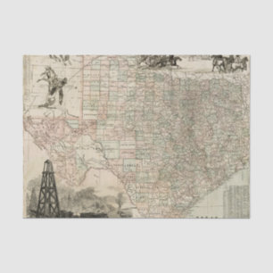 Map of Texas with County Borders Tissue Paper