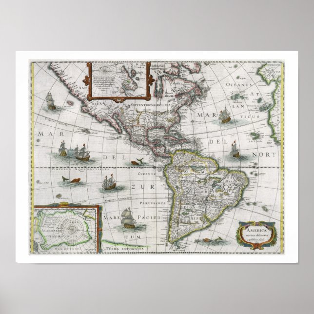 Map of the Americas, 1631 (colored engraving) Poster (Front)