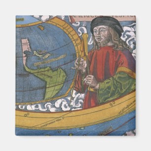 Map of the Americas with Explorer Amerigo Vespucci Magnet