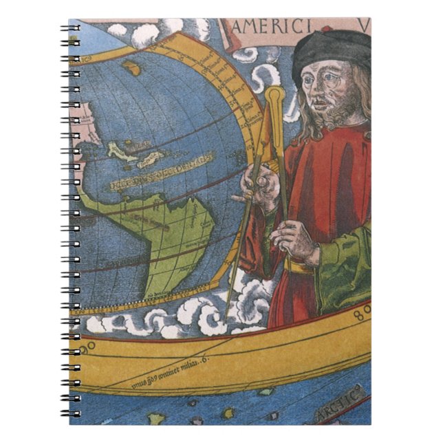 Map of the Americas with Explorer Amerigo Vespucci Spiral Notebook (Front)