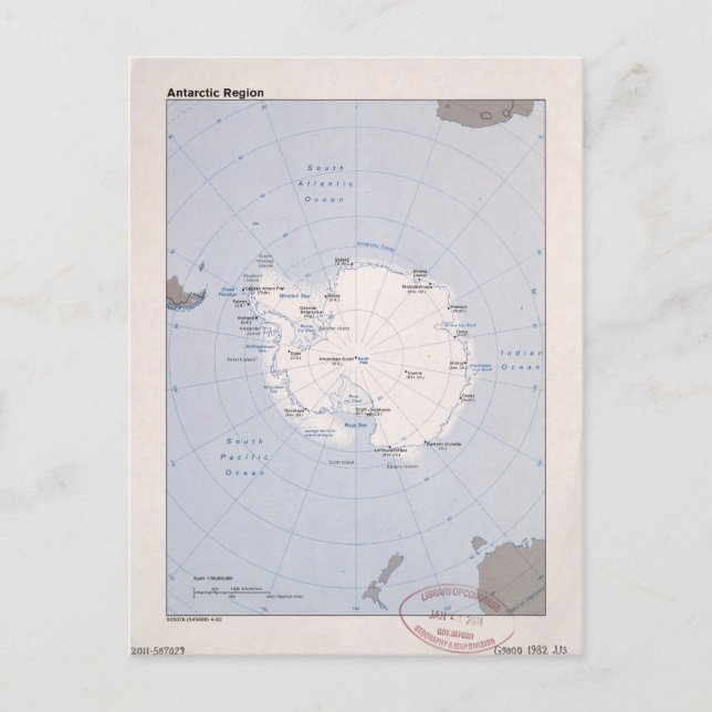 Map of the Antarctic Region (1982) Postcard (Front)