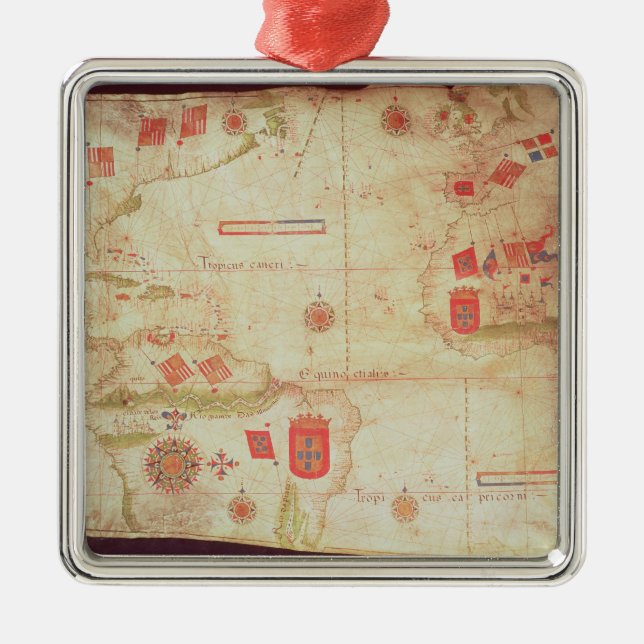 Map of the Atlantic Ocean, c.1550 Metal Tree Decoration (Front)