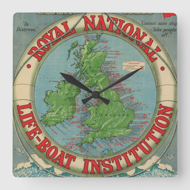 Map of the British Isles - Life-Boat Chart Square Wall Clock (Front)