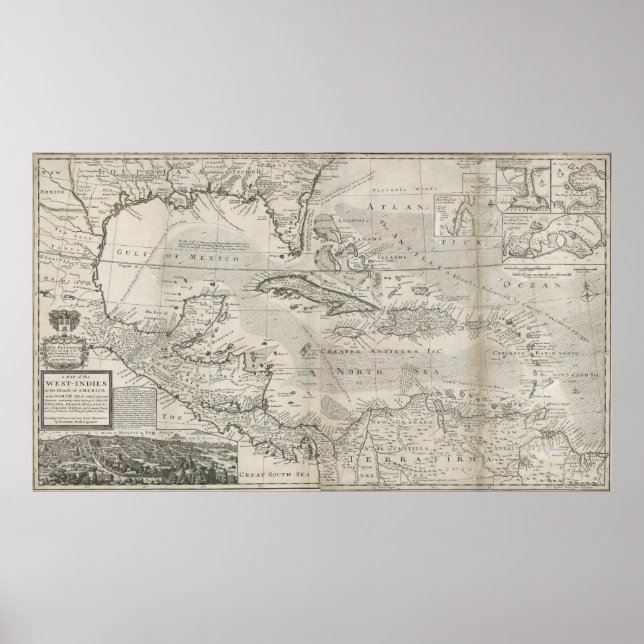 Map of the Caribbean | 1715 Poster (Front)