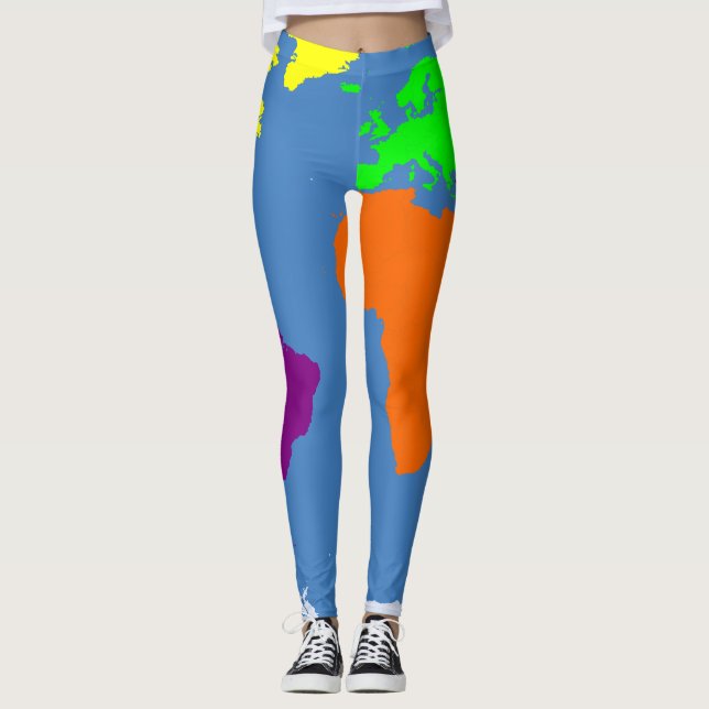 Map of the Continents in bright colours Leggings (Front)