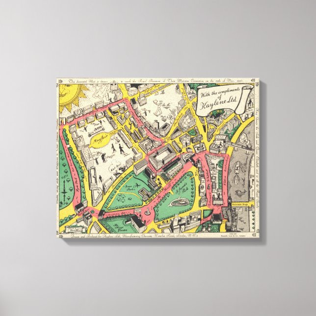 Map of the Coronation Route, London, England Canvas Print (Front)