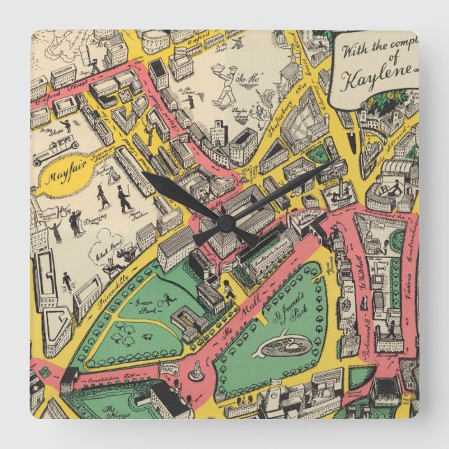 Map of the Coronation Route, London, England Square Wall Clock (Front)