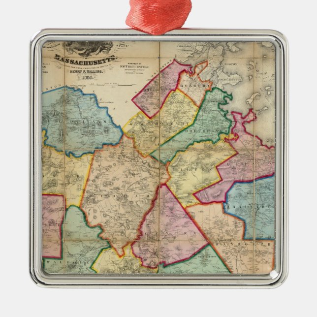 Map of the County of Norfolk, Massachusetts Metal Tree Decoration (Front)