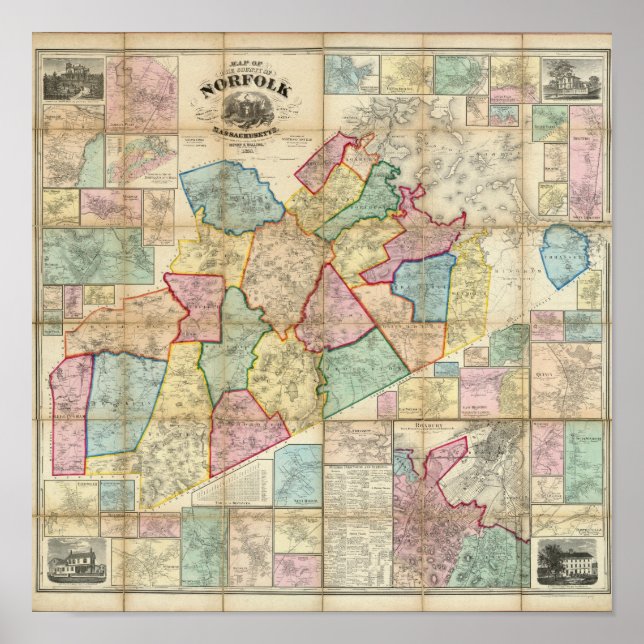 Map of the County of Norfolk, Massachusetts Poster (Front)