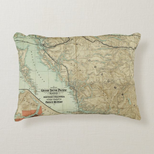Map Of The Grand Trunk Pacific Railway Decorative Cushion (Front)