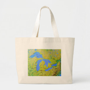 Map of The Great Lakes Design Large Tote Bag