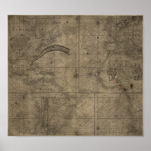 Map of the Gulf Stream and Antlantic Ocean 1768 Poster (Front)