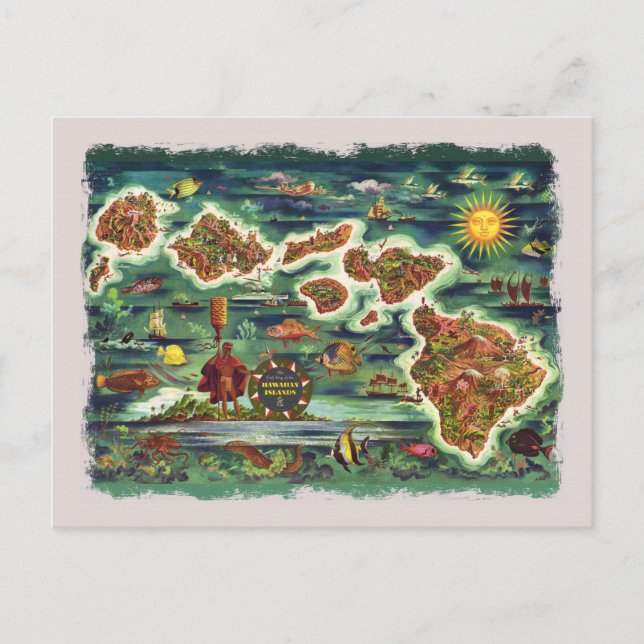 Map of the Hawaiian Islands 1950 Postcard (Front)