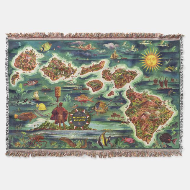 Map of the Hawaiian Islands Throw Blanket (Front)