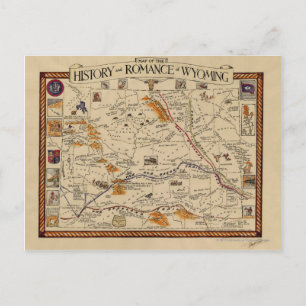 Map of the History and Romance of Wyoming Postcard