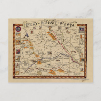 Map of the History and Romance of Wyoming Postcard