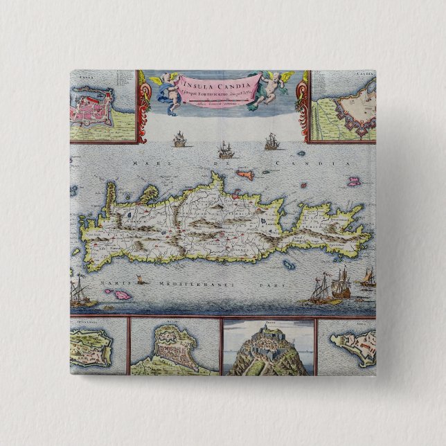 Map of the Island of Candia 15 Cm Square Badge (Front)