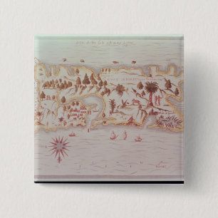 Map of the island of Puerto Rico, 1599 15 Cm Square Badge