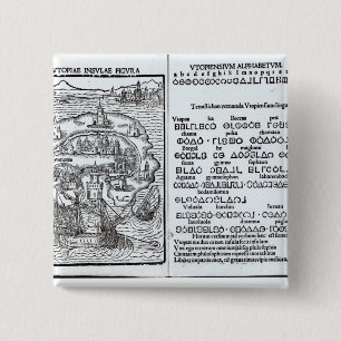 Map of the Island of Utopia and its Alphabet 15 Cm Square Badge