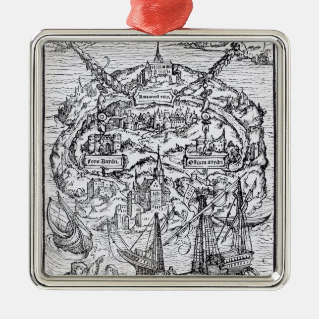Map of the Island of Utopia, Book frontispiece Metal Tree Decoration (Front)