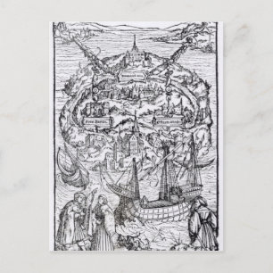 Map of the Island of Utopia, Book frontispiece Postcard