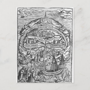 Map of the Island of Utopia, Book frontispiece Postcard