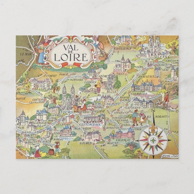Map of the Loire Valley of France Postcard (Front)
