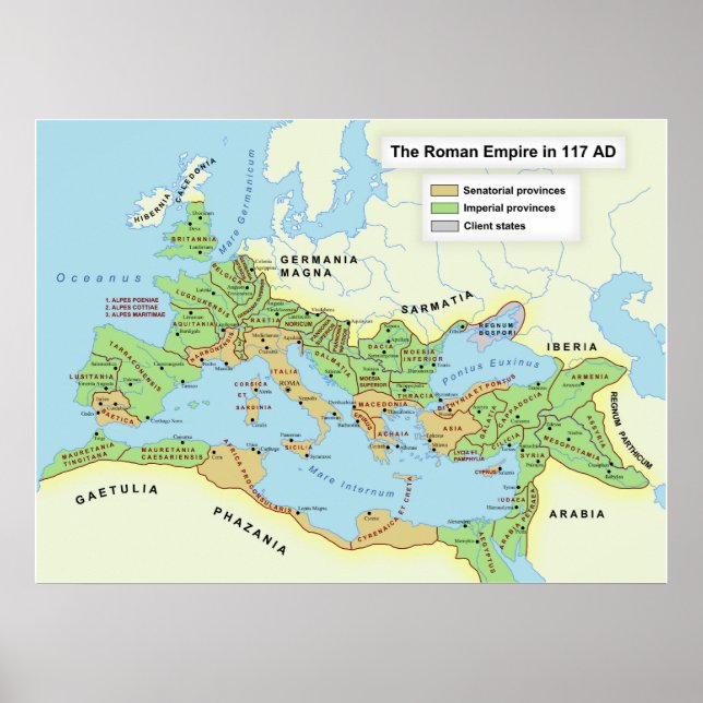 Map of the Maximum Extent of the Roman Empire Poster (Front)
