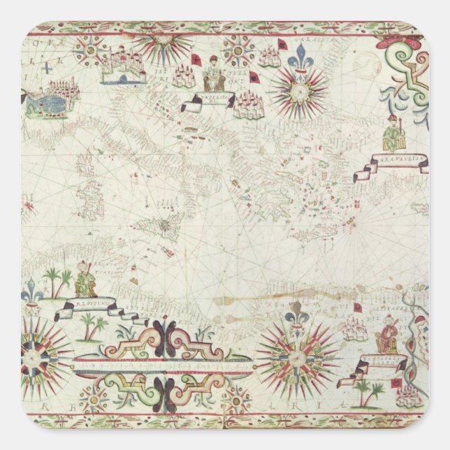 Map of the Mediterranean, 1625 Square Sticker (Front)