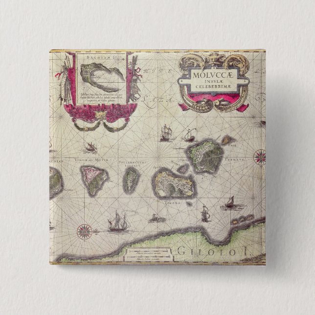Map of The Moluccan Island, engraved 15 Cm Square Badge (Front)