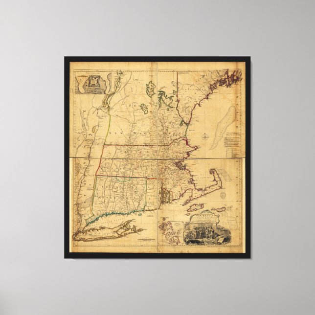 Map of the Most Inhabited Part of New England 1755 Canvas Print (Front)