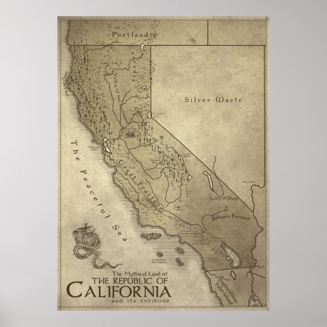 Map of the Mythical Land of California Poster (Front)