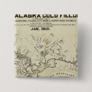 Map Of The New Alaska Gold Fields 15 Cm Square Badge