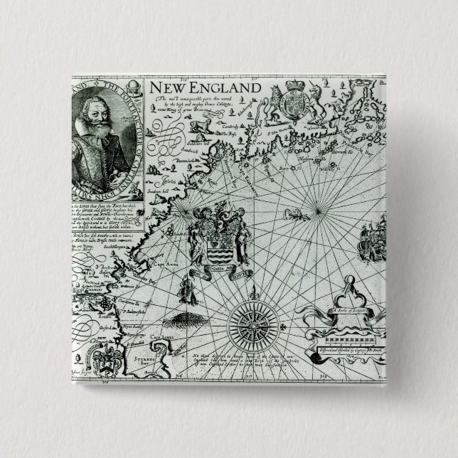 Map of the New England coastline 15 Cm Square Badge (Front)