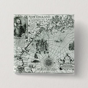 Map of the New England coastline 15 Cm Square Badge