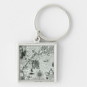 Map of the New England coastline Key Ring