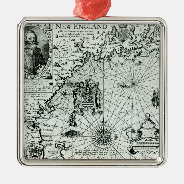 Map of the New England coastline Metal Tree Decoration (Front)