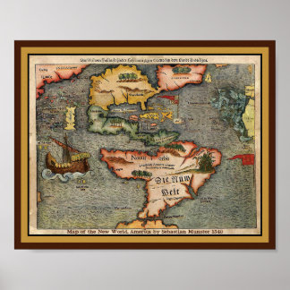 Map of the New World, America by Sebastian Munster Poster