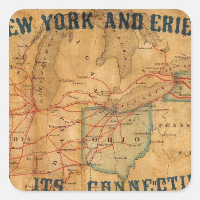 Map of the New York and Erie Rail Road Square Sticker (Front)