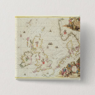 Map of the North Sea, c.1675 15 Cm Square Badge