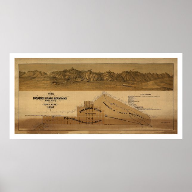 Map of the Panamint Range Mountains 1875 Poster (Front)
