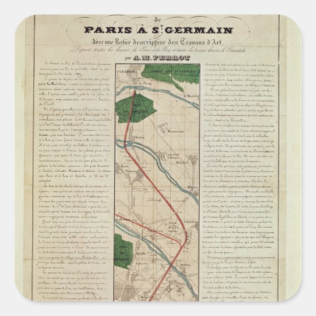 Map of the Paris to St. Germain Railway, by Square Sticker (Front)